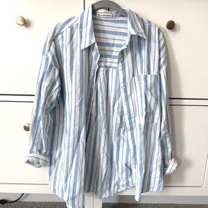 Blue and White Striped Button-Up Shirt